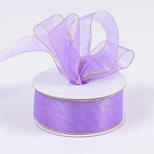 Lavender with Gold - Sheer Organza Ribbon - ( 7/8 Inch | 25 Yards ) BBCrafts.com
