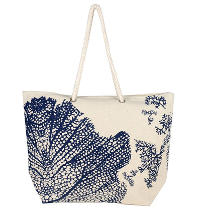 Women’s Beach Tote Bags Combo Set of 3 – Navy Blue, Summer & Dark Blue Leaf Print Canvas Large Pool & Travel Totes