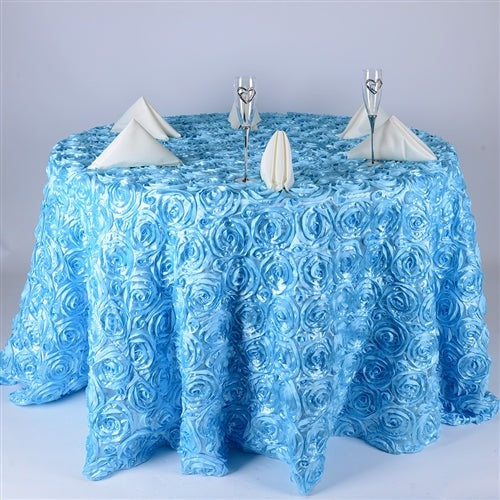 Light Blue 132 Inch Rosette Tablecloths BBCrafts.com