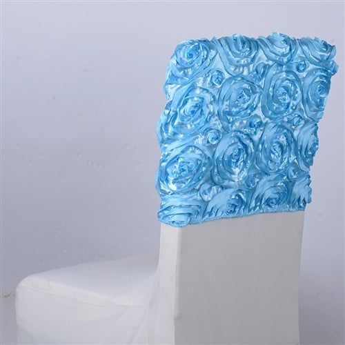 Light Blue 16 Inch x 14 Inch Rosette Satin Chair Top Covers BBCrafts.com