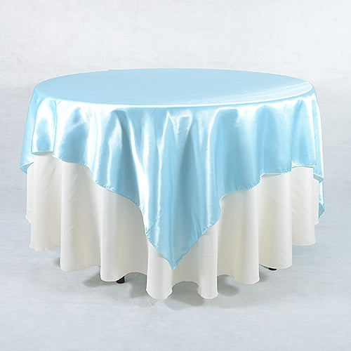 Light Blue - 90 x 90 Satin Table Overlays - ( 90 Inch x 90 Inch ) BBCrafts.com