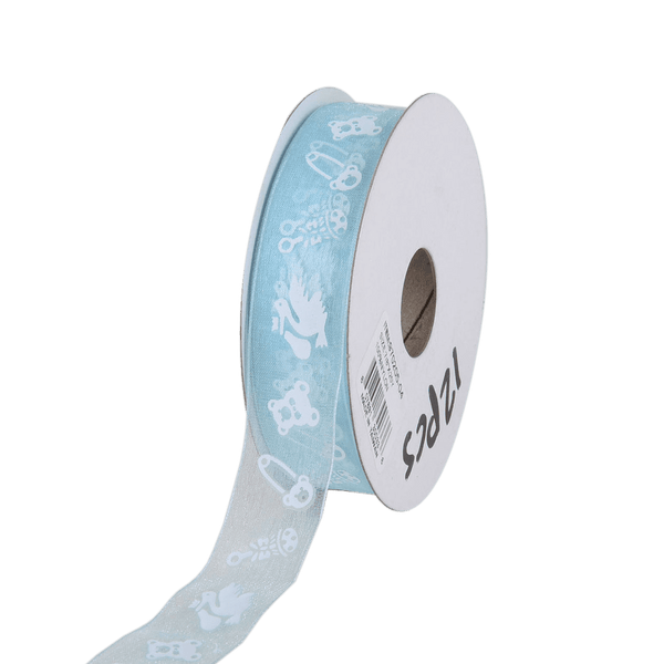 Light Blue Baby Print Organza Ribbon 7/8''x25yds BBCrafts.com