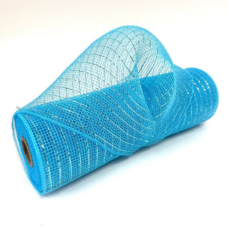Light Blue - Deco Mesh Wrap Metallic Stripes - ( 10 Inch x 10 Yards ) BBCrafts.com