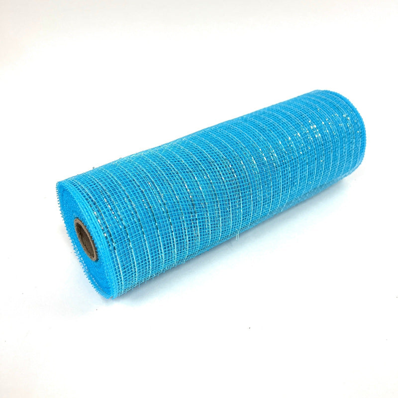 Light Blue - Deco Mesh Wrap Metallic Stripes - ( 10 Inch x 10 Yards ) BBCrafts.com