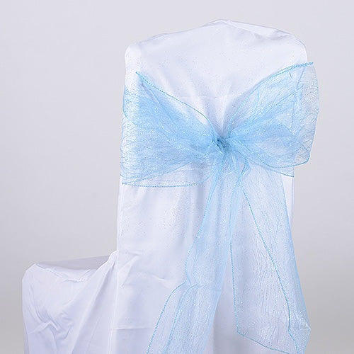 Light Blue - Glitter Organza Chair Sash - ( Pack of 10 Pieces - 8 inches x 108 inches ) BBCrafts.com