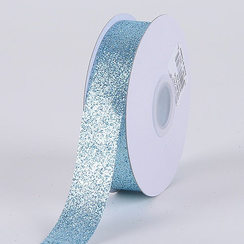 Light Blue - Metallic Glitter Ribbon - ( 5/8 Inch 25 Yards ) BBCrafts.com