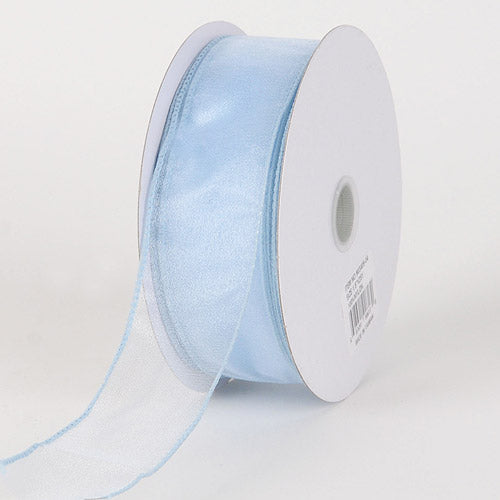 Light Blue - Organza Ribbon Thick Wire Edge 25 Yards - ( W: 1 - 1/2 Inch | L: 25 Yards ) BBCrafts.com