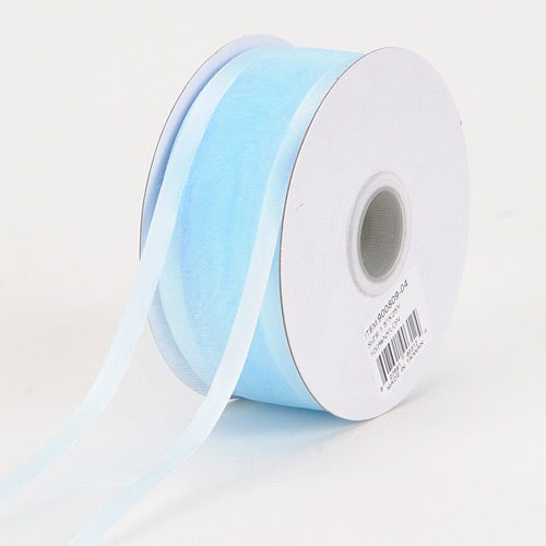 Light Blue - Organza Ribbon Two Striped Satin Edge - ( 1 - 1/2 Inch | 25 Yards ) BBCrafts.com