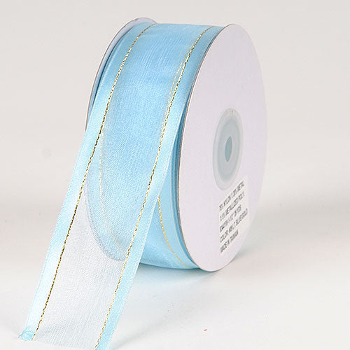 Light Blue - Organza Ribbon Two Striped Satin Edge - ( 7/8 Inch | 25 Yards ) BBCrafts.com
