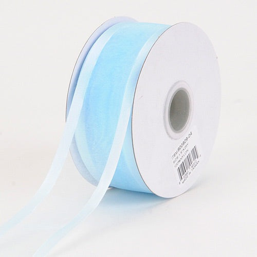 Light Blue - Organza Ribbon Two Striped Satin Edge - ( W: 3/8 Inch | L: 25 Yards ) BBCrafts.com
