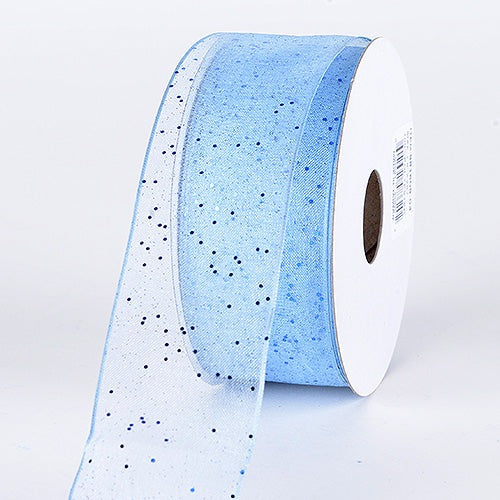 Light Blue - Organza Ribbon with Glitters Wired Edge - ( W: 5/8 Inch | L: 25 Yards ) BBCrafts.com