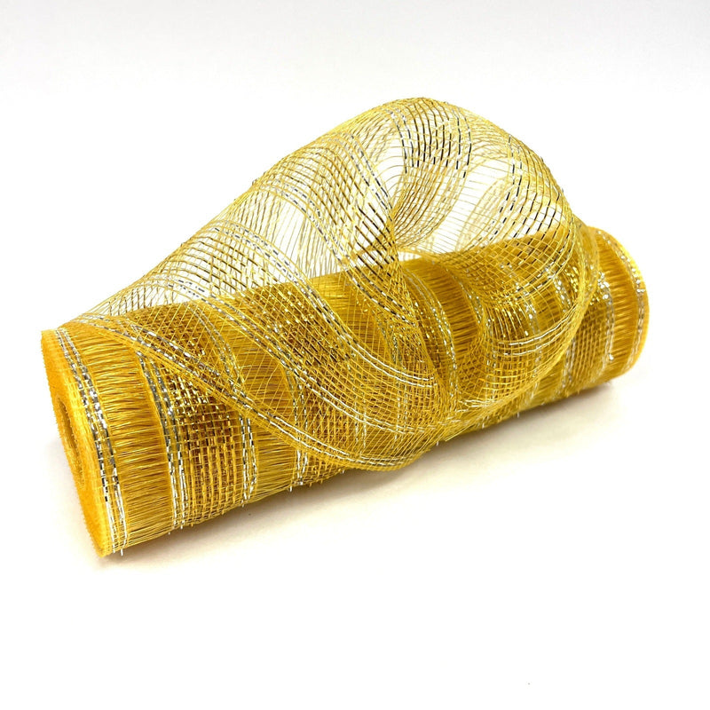 Light Gold - Deco Mesh Eyelash Metallic Stripes - (10 Inch x 10 Yards) BBCrafts.com