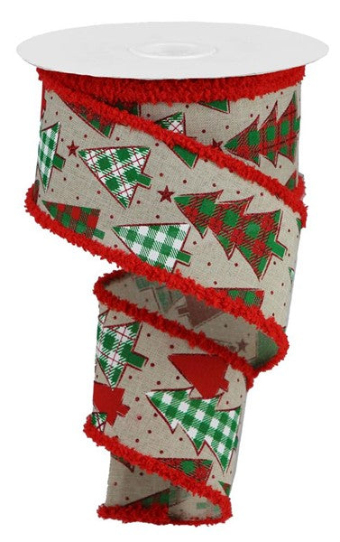 Light Natural Red Emerald White - Plaid Trees On Royal Drift Ribbon - (2-1/2 Inch | 10 Yards ) BBCrafts.com