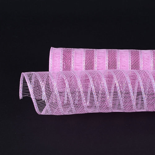 Light Pink - Deco Mesh Eyelash Metallic Stripes - (10 Inch x 10 Yards) BBCrafts.com