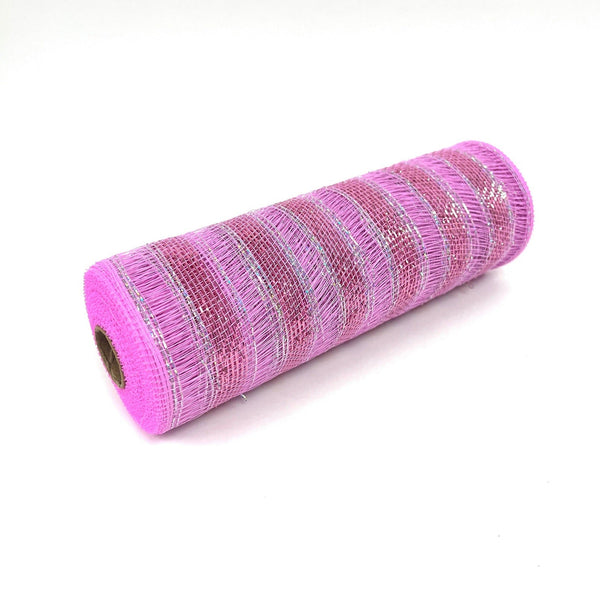 Light Pink - Deco Mesh Eyelash Metallic Stripes - (10 Inch x 10 Yards) BBCrafts.com