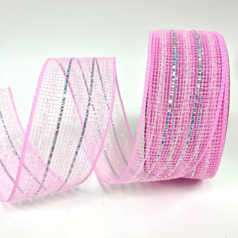 Light Pink - Laser Metallic Mesh Ribbon - ( 2 - 1/2 Inch x 25 Yards ) BBCrafts.com
