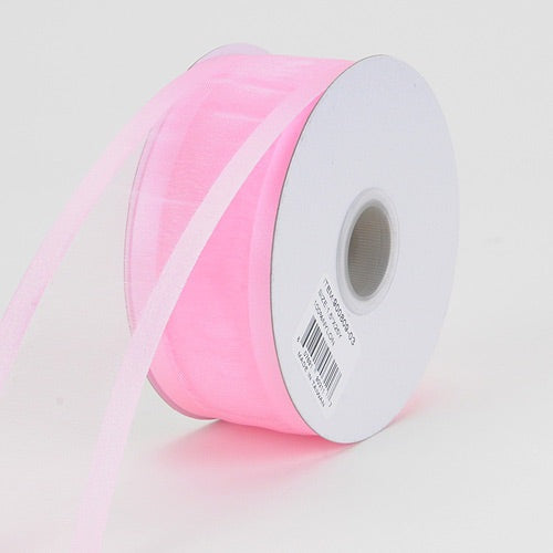 Light Pink - Organza Ribbon Two Striped Satin Edge - ( 1 - 1/2 Inch | 25 Yards ) BBCrafts.com