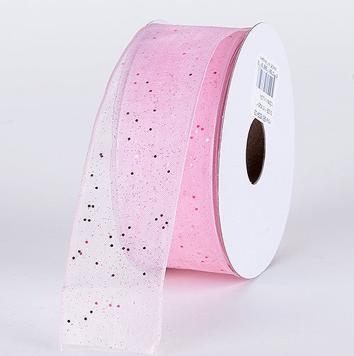 Light Pink - Organza Ribbon with Glitters Wired Edge - ( W: 5/8 Inch | L: 25 Yards ) BBCrafts.com