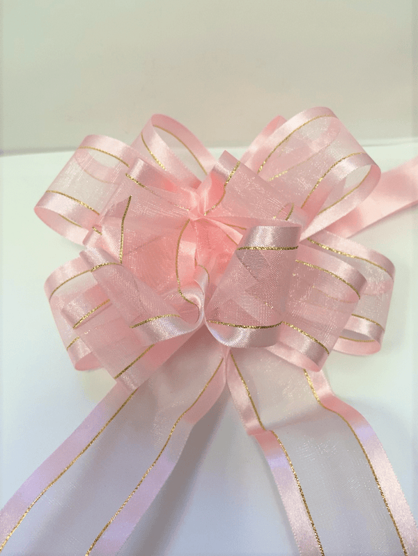 Light Pink with Gold 14 Loops Pull Bow - 1 PC BBCrafts.com