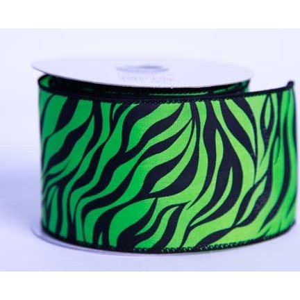 Lime - Satin Ribbon Animal Print - ( 2 - 1/2 Inch | 10 Yards ) BBCrafts.com
