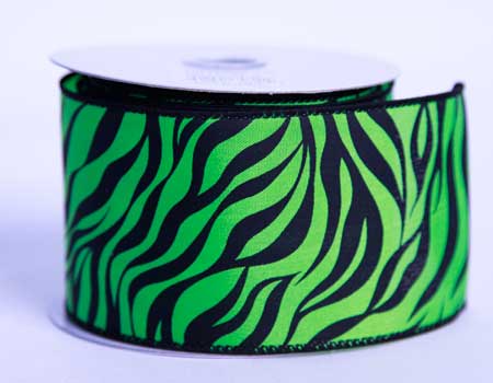 Lime - Satin Ribbon Animal Print - ( W: 1 - 1/2 Inch | L: 10 Yards ) BBCrafts.com