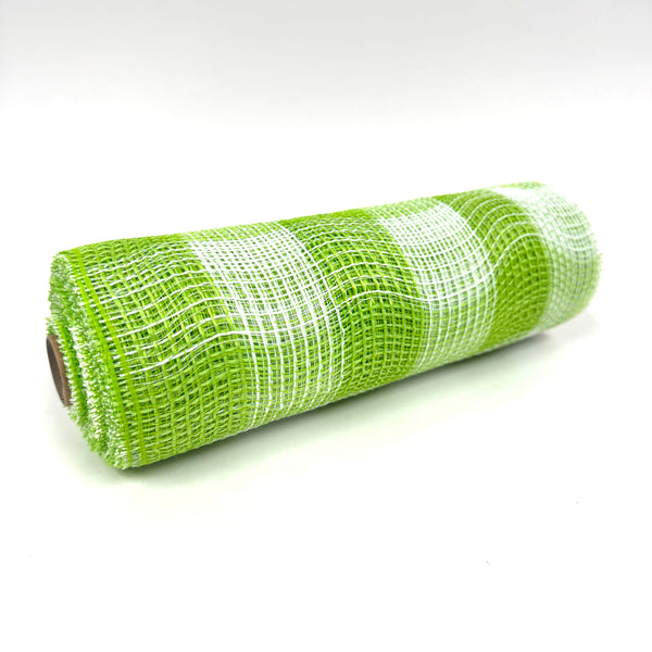 Lime White Plaid Fabric Deco Mesh - 10 Inch x 10 Yards BBCrafts.com