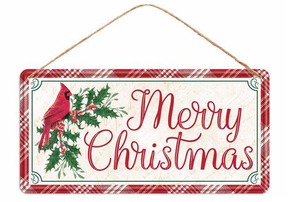 12 Inch Rectangular Christmas Metal Sign: MERRY XMAS - Wreath Accents - IMPORTED
