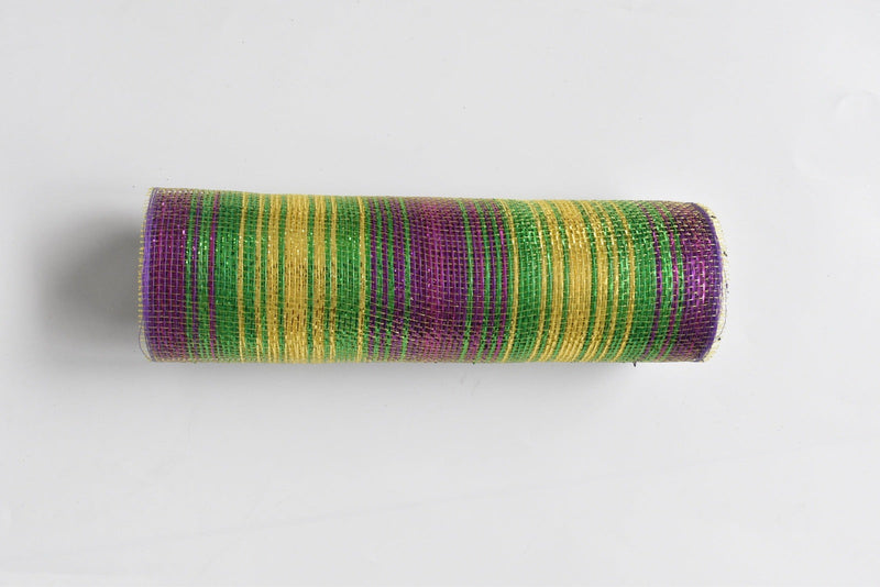 Mardi Gras Deco Mesh with Stripes - 10 Inch x 10 Yards BBCrafts.com