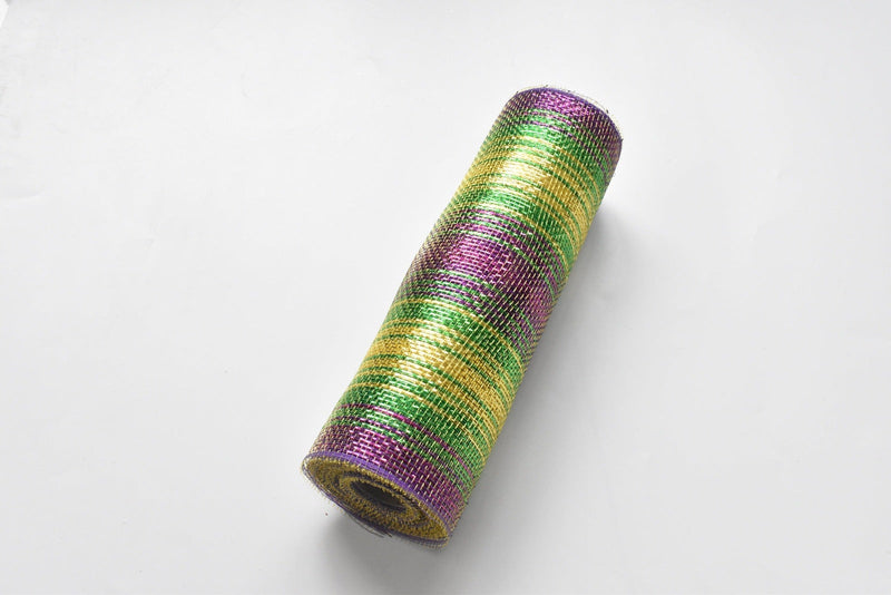 Mardi Gras Deco Mesh with Stripes - 10 Inch x 10 Yards BBCrafts.com
