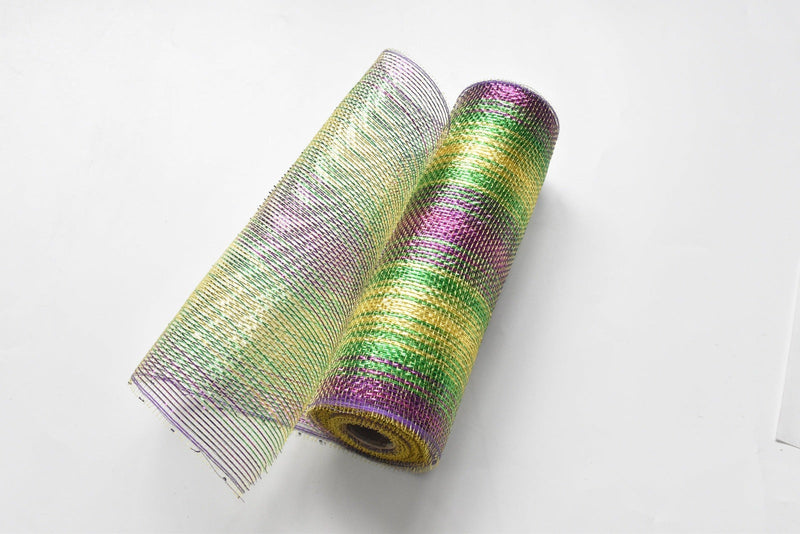 Mardi Gras Deco Mesh with Stripes - 10 Inch x 10 Yards BBCrafts.com