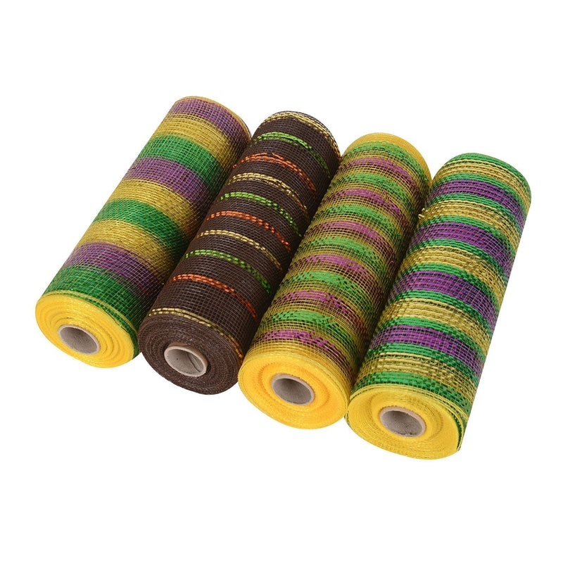 Mardi Gras Mesh Set - Pack of 4 Rolls ( 10 Inch x 10 Yards ) Each BBCrafts.com