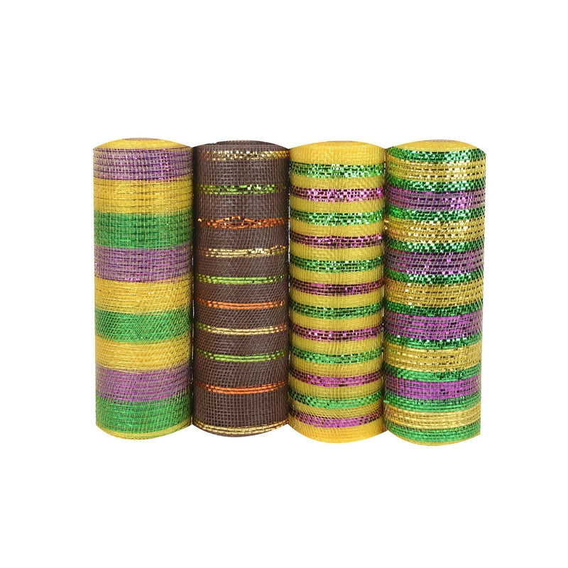 Mardi Gras Mesh Set - Pack of 4 Rolls ( 10 Inch x 10 Yards ) Each BBCrafts.com