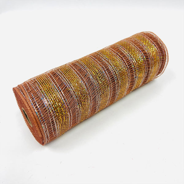 Milk Chocolate - Deco Mesh Eyelash Metallic Stripes - (10 Inch x 10 Yards) BBCrafts.com