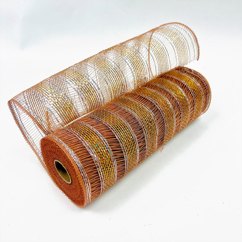 Milk Chocolate - Deco Mesh Eyelash Metallic Stripes - (10 Inch x 10 Yards) BBCrafts.com