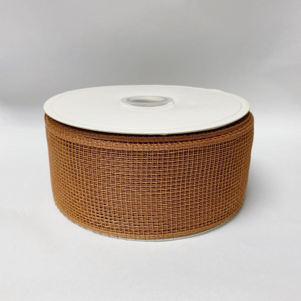 Milky Brown - Floral Mesh Ribbon - ( 2 - 1/2 Inch x 25 Yards ) BBCrafts.com