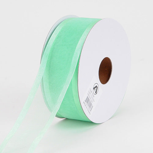 Mint - Organza Ribbon Two Striped Satin Edge - ( 1 - 1/2 Inch | 100 Yards ) BBCrafts.com