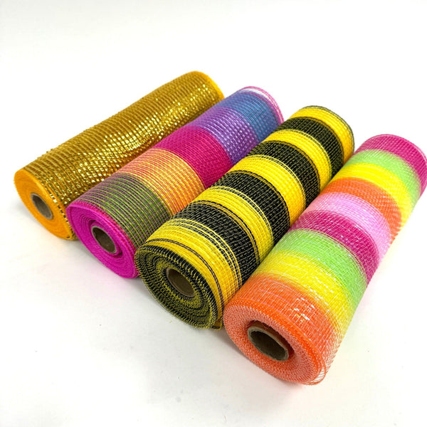 Mix Multi-color Poly Deco Mesh Set - Pack of 4 Rolls ( 10 Inch x 10 Yards ) Each BBCrafts.com