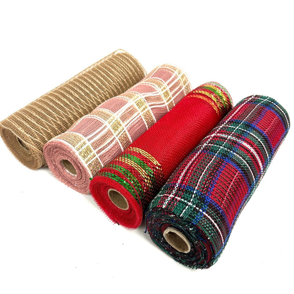 Mix Striped Multi-color Deco Mesh Set - Pack of 4 Rolls ( 10 Inch x 10 Yards ) Each BBCrafts.com