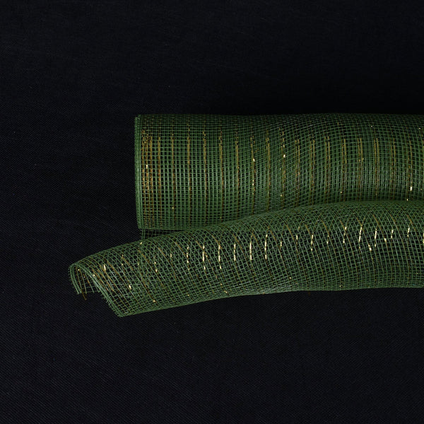 Moss Green with Gold Lines - Deco Mesh Wrap Metallic Stripes - ( 21 Inch x 10 Yards ) BBCrafts.com