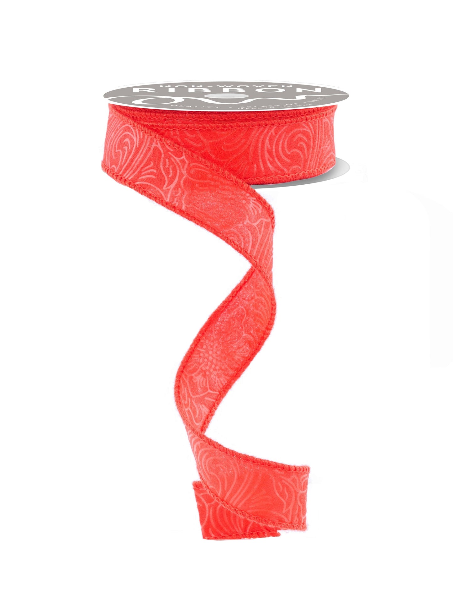 1 Inch x 10 Yards Floral/Leaves Ribbon - Red