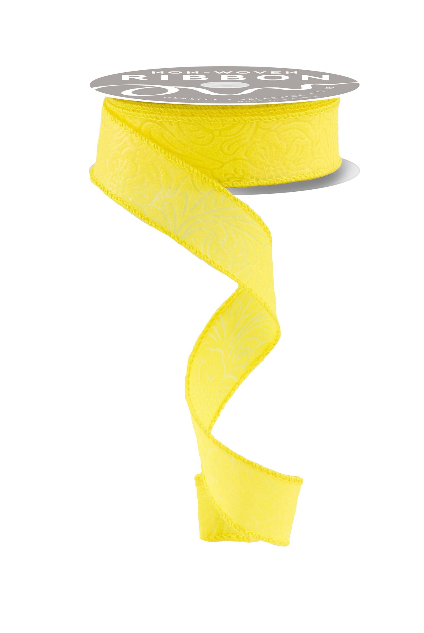 1 Inch x 10 Yards Floral/Leaves Ribbon - Yellow