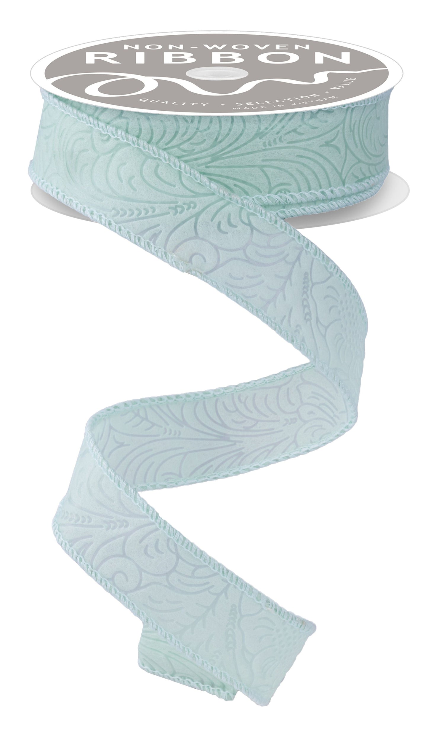 1 Inch x 10 Yards Floral/Leaves Ribbon - Mint