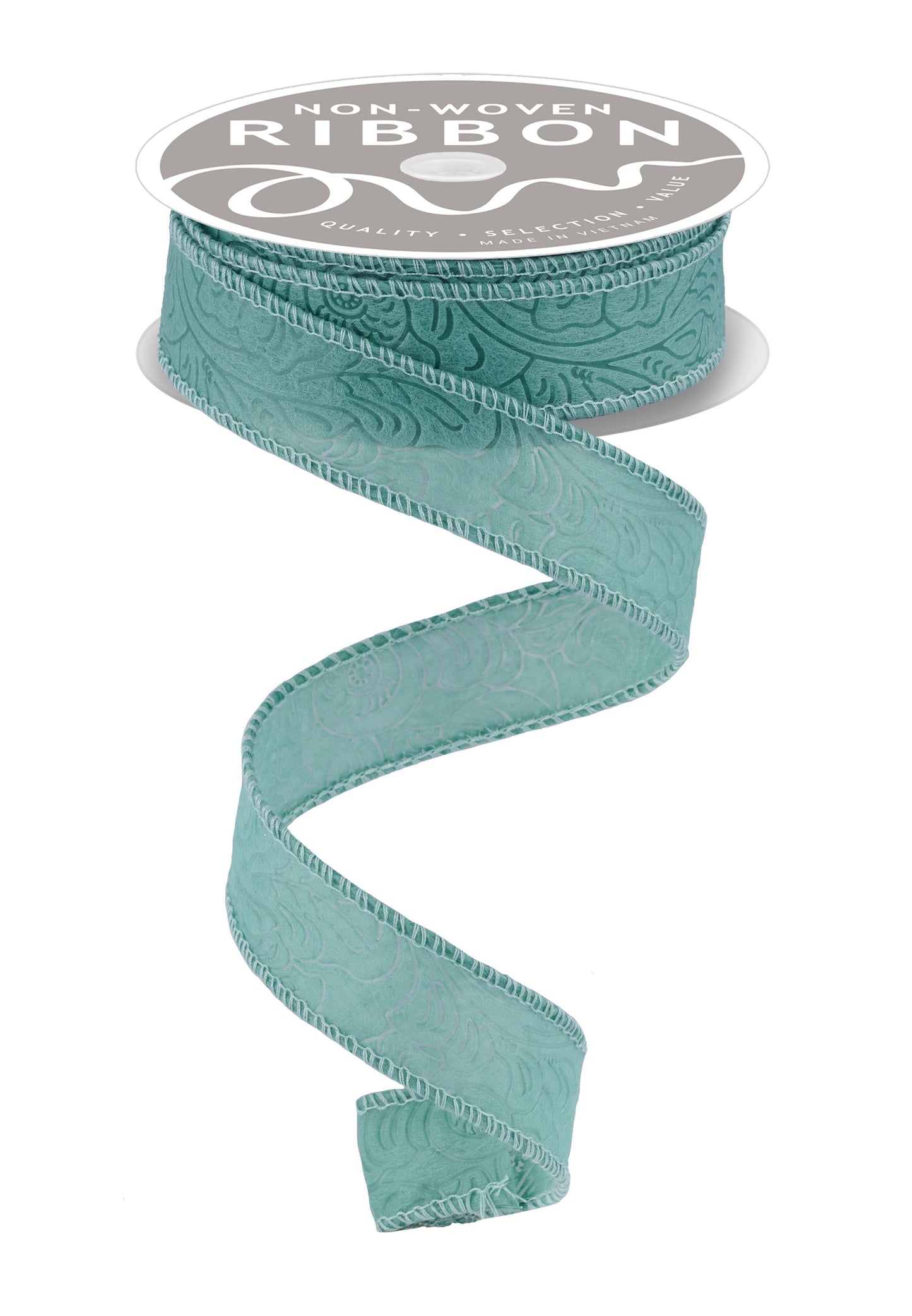 1 Inch x 10 Yards Floral/Leaves Ribbon - Sage Green