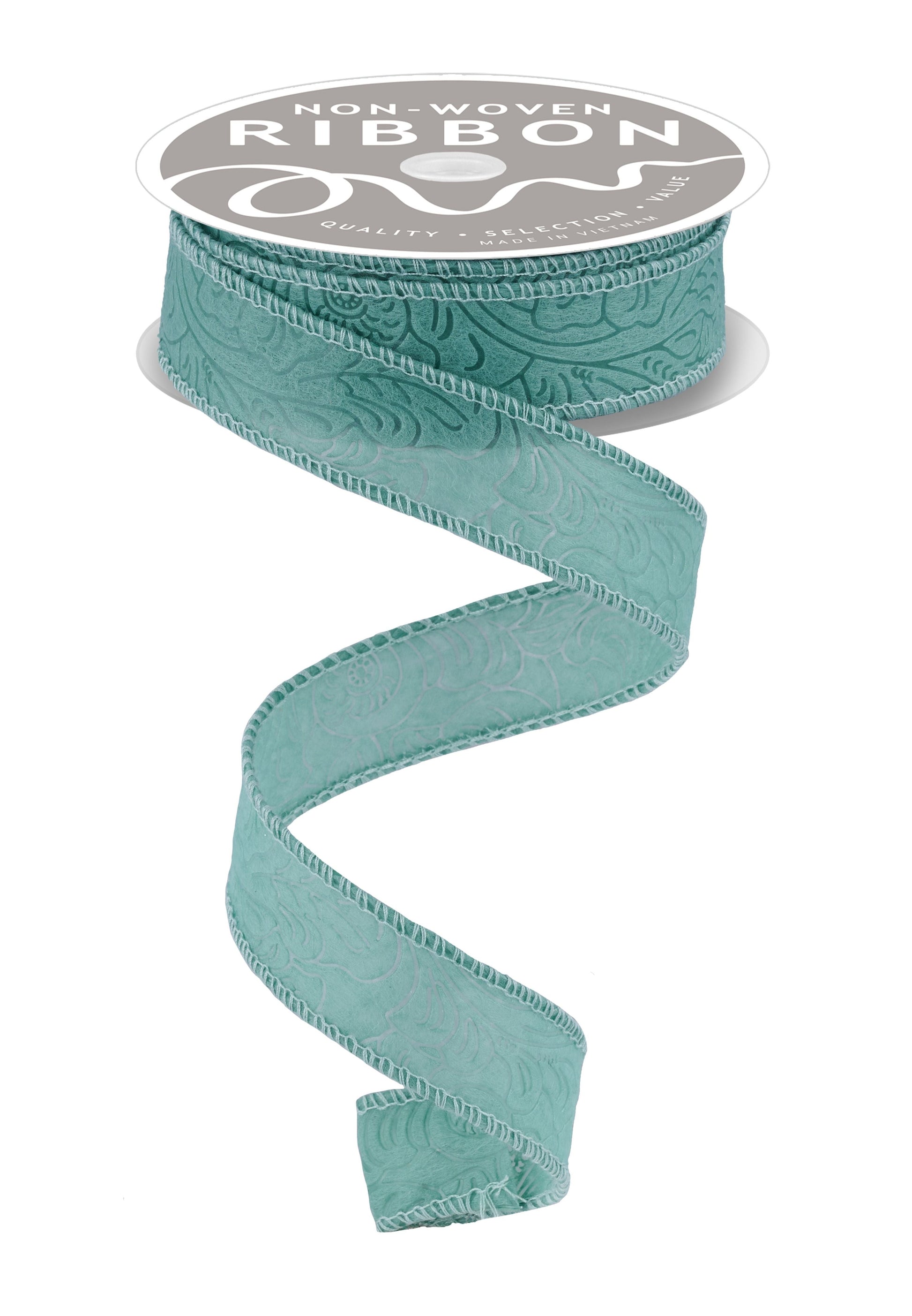 1 Inch x 10 Yards Floral/Leaves Ribbon - Sage Green