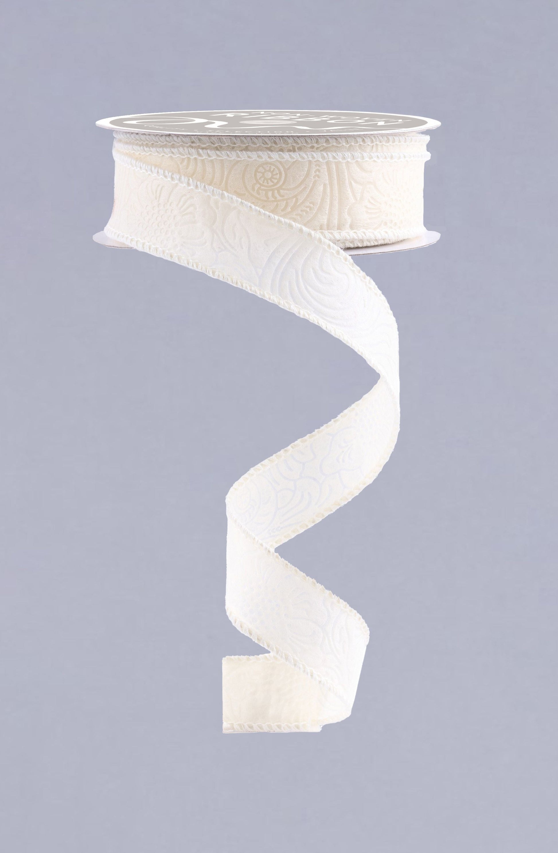 1 Inch x 10 Yards Floral/Leaves Ribbon - Ivory