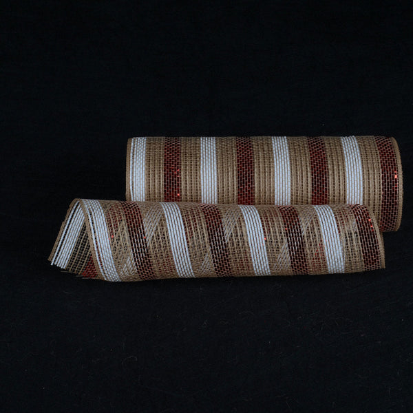 Natural Burlap Christmas Deco Mesh With Red and White Stripes - 10 Inch x 10 Yards BBCrafts.com