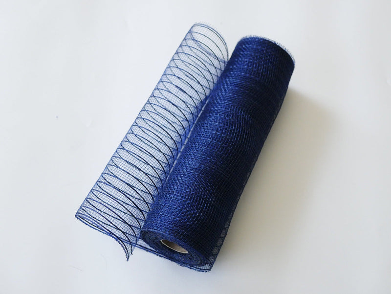 Navy Blue Deco Mesh with Burlap Stripes - 10 Inch x 10 Yards BBCrafts.com