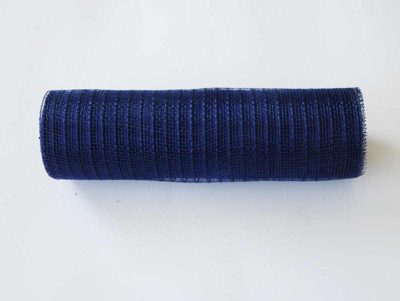 Navy Blue Deco Mesh with Burlap Stripes - 10 Inch x 10 Yards BBCrafts.com