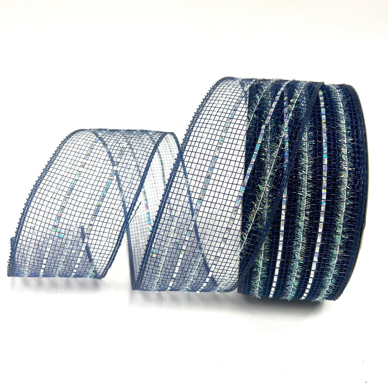 Navy - Laser Metallic Mesh Ribbon - ( 2 - 1/2 Inch x 25 Yards ) BBCrafts.com