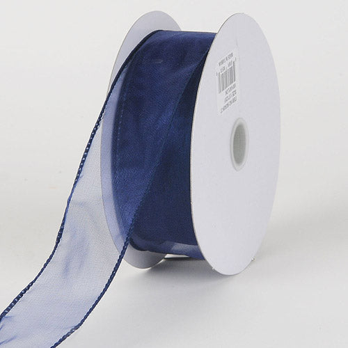 Navy - Organza Ribbon Thick Wire Edge 25 Yards - ( 2 - 1/2 Inch | 25 Yards ) BBCrafts.com